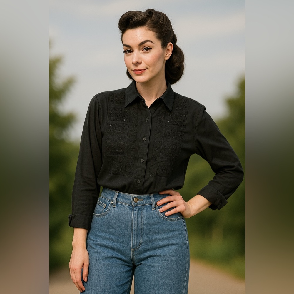 Vintage Together Textured Long Sleeve Button-Up Blouse